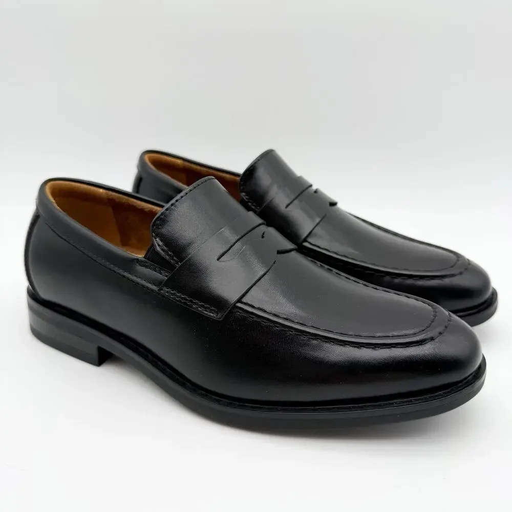Florsheim Kids Boys Rucci Moc Toe Penny Loafers US 1.5 M Black Leather NIB